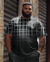 Men's Plus Size Gradient Line Print T-shirt Shorts Suit